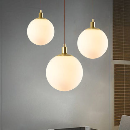 Adjustable Ceiling Pendant with Glass Shade for Entryway, Den, or Sleeping Space - Modern Suspended Fixture in White or Gold - 10 Inch Globe