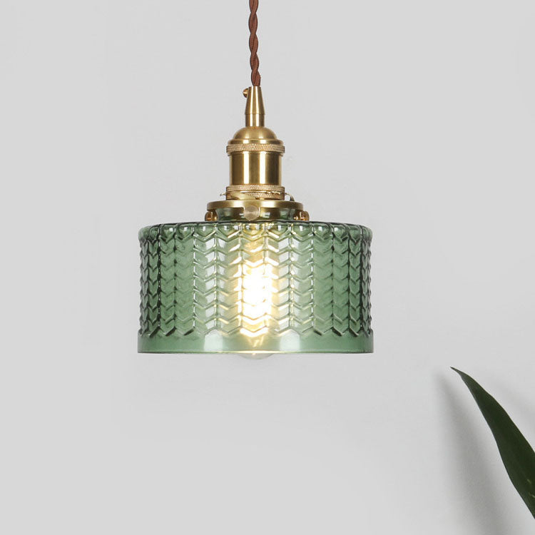 Glass Hanging Fixture with Copper Accent 6 Inches Clear Modern E26 Socket Hardwired Adjustable Drop for Kitchen Dining Room Entry Hallway