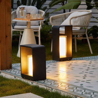 Outdoor Cube Post Light Black Steel LED Garden Pathway Stake for Yard Patio Walkway Deck Solar & Hardwired