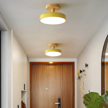 Flush Mount LED Light Fixture Wood Metal 12W for Bedroom Hallway Living Room Scandinavian Style Minimalist Low Profile Integrated Bulb Soft