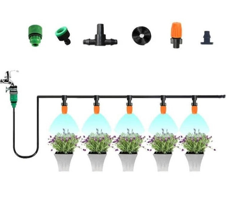 Automatic Drip Irrigation System with Adjustable Misting Nozzles for Garden, Greenhouse & Patio Watering