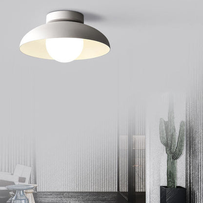 Single-Bulb Ceiling Light with Iron Frame and Glass Shade for Bedroom, Hallway, or Entryway