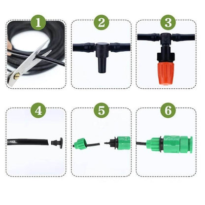 Automatic Drip Irrigation System with Adjustable Misting Nozzles for Garden, Greenhouse & Patio Watering