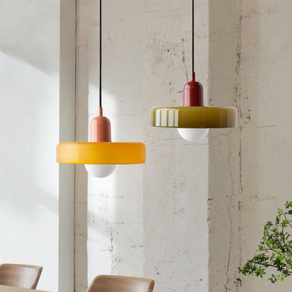 Glass Disc Pendant Light with Adjustable Cord – Modern Ceiling Fixture for Dining Room, Kitchen Island & Living Room