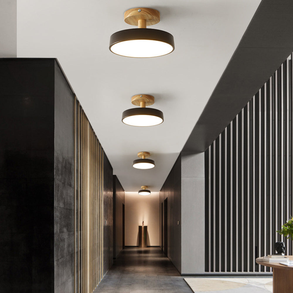 Flush Mount LED Light Fixture Wood Metal 12W for Bedroom Hallway Living Room Scandinavian Style Minimalist Low Profile Integrated Bulb Soft