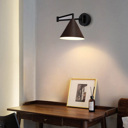 Adjustable Swing Arm Wall Light with Tapered Metal Shade - Hardwired Single Bulb Fixture for Bedside Reading & Living Spaces