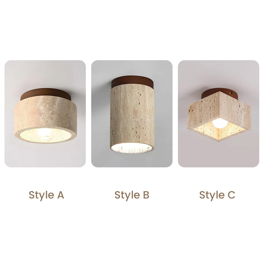 Flush Mount Stone & Wood Light Fixture 10 in Round Natural Beige for Low Ceilings Bedroom Entryway Cozy Overhead Lighting E26 Base