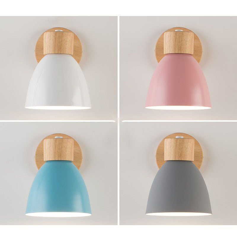 Hardwired Wall Sconce with Iron & Wood Accents – Compact Bedside Reading Fixture, E26 Socket, 40W Max – Modern Lighting for Bedroom, Study &