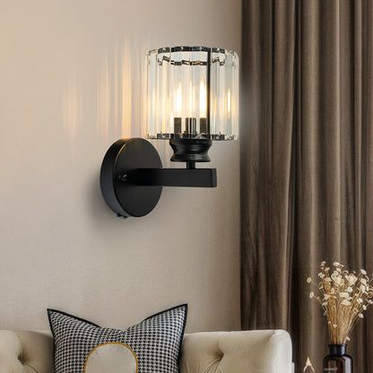 Metal & Glass Sconce Light 9.4 inches Black Textured Shade for Bedroom Hallway Living Room Ambient Lighting Fixture Modern Home Décor
