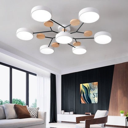Scandinavian Ceiling Light Fixture 35 in Dimmable LED Flush Mount Wood Iron Acrylic for Bedroom Living Room Kitchen Dining Room Modern Minim