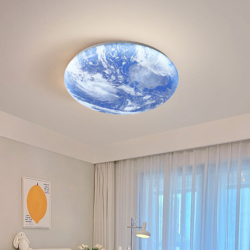 Round Flush Mount LED Fixture Moon Surface Wood & Acrylic 19 in Diameter Low Profile for Bedroom Living Room Hallway Ambient Lighting Japand