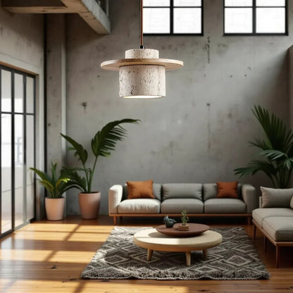 Stone Travertine LED Pendant Light Fixture with Adjustable Cord for Dining Room Kitchen Island Bedroom Reading Nook