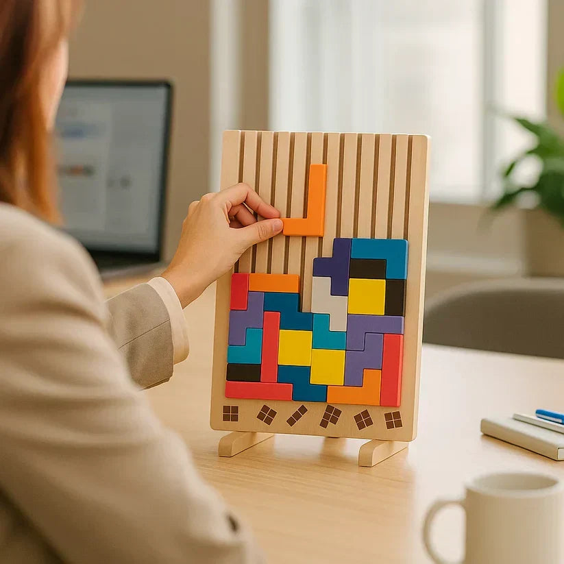Angled Wooden Block Puzzle Desktop Game for Mental Breaks and Stress Relief Tabletop Brain Teaser Adult Focus Tool