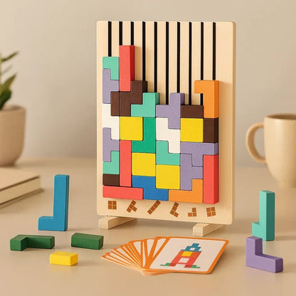 Angled Wooden Block Puzzle Desktop Game for Mental Breaks and Stress Relief Tabletop Brain Teaser Adult Focus Tool