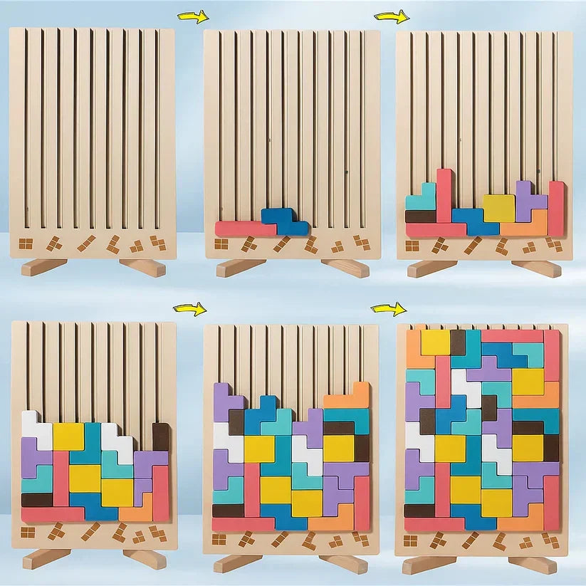 Angled Wooden Block Puzzle Desktop Game for Mental Breaks and Stress Relief Tabletop Brain Teaser Adult Focus Tool