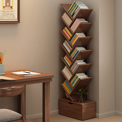 Multi-Tier Wooden Storage Rack 39 in Walnut Finish Open Shelving for Home Office Study Living Room Decorative Display