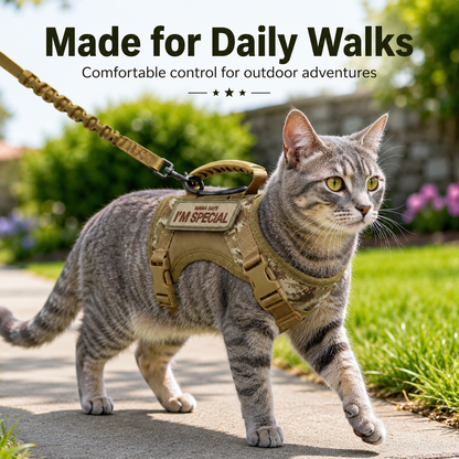 Ortekor Tactical Cat Harness with Leash for Outdoor Walks, Adjustable Escape-Resistant Vest for Cats