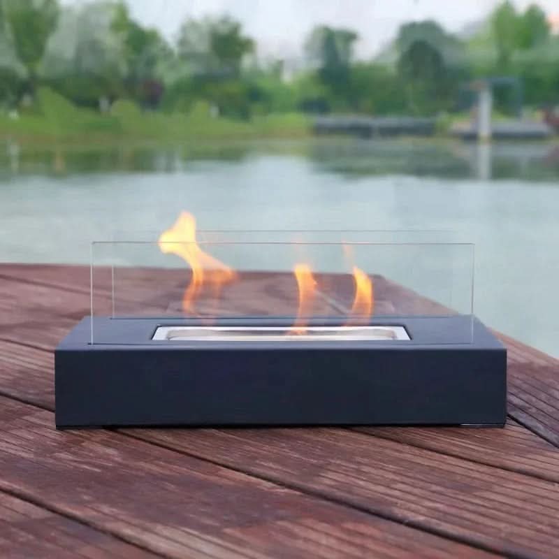 Compact Bioethanol Flame Bowl Steel & Glass 11 in Desk Fire Pit Indoor Outdoor Ambiance Heater Portable Eco Table Top Burner Living Room Pat