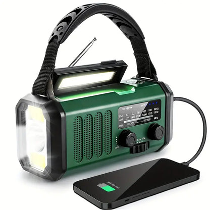 Emergency Hand Crank Weather Radio with 10000mAh Power Bank, Solar Charging, LED Flashlight, SOS Alarm for Camping Hiking Storms Blackouts