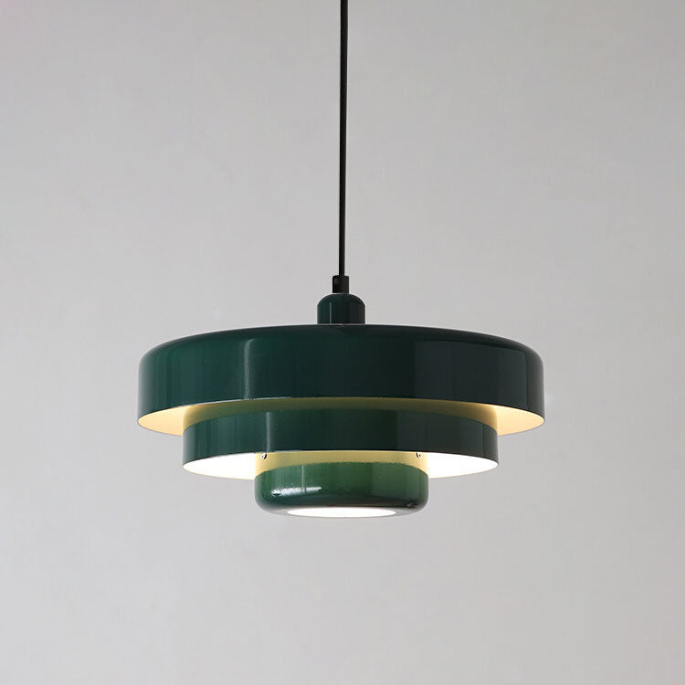 Hanging Ceiling Light Fixture for Kitchen Island Dining Room 14-Inch Round Tiered Metal Shade E26 Socket Adjustable Cord Modern Vintage Styl