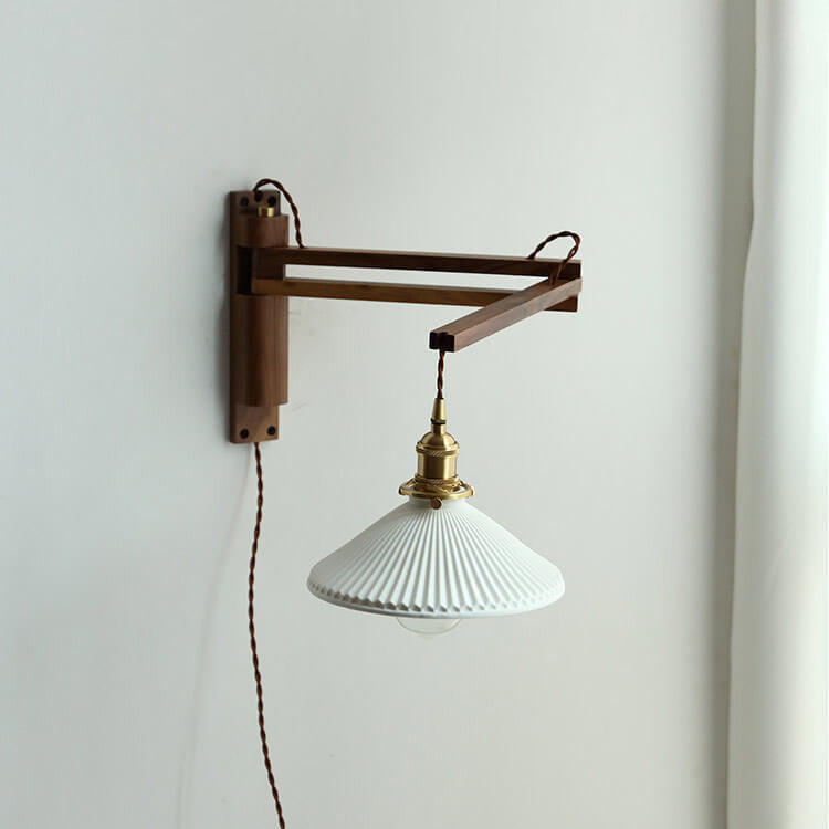 Adjustable Wood & Glass Wall Sconce with Swing Arm for Bedrooms, Hallways & Living Spaces