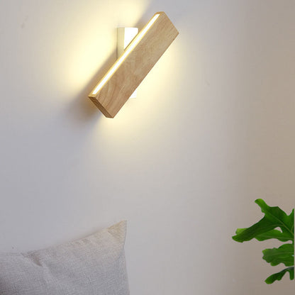 Hardwired LED Wall Sconce with Rotating Wood Frame and Acrylic Diffuser for Hallway, Bedroom, Living Room