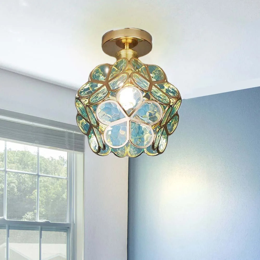 Acrylic Flush Mount Ceiling Light 8 in Gold Floral Fixture Bedroom Hallway Living Room Compact Small Space Decorative E26 Base Warm Glow