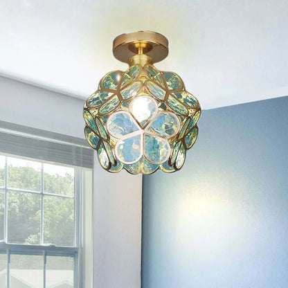 Acrylic Flush Mount Ceiling Light 8 in Gold Floral Fixture Bedroom Hallway Living Room Compact Small Space Decorative E26 Base Warm Glow
