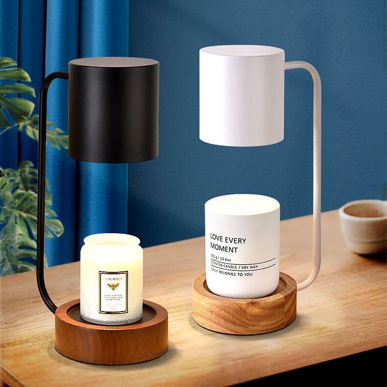 Flameless Scented Wax Warmer Lamp with Wood Base & Dimmable Ambient Light for Bedroom Living Room