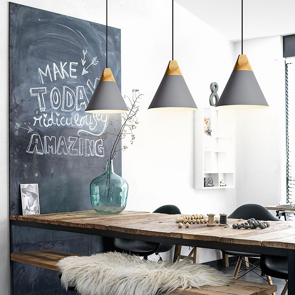 Aluminum & Wood Hanging Lamp E27 Socket Gray Black White Yellow Kitchen Island Dining Table Overhead Fixture Scandinavian Style Modern Minim