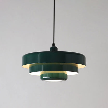 Hanging Ceiling Fixture 1-Socket Metal Shade Round Tiered Design Hardwired for Dining Room Kitchen Island Bar