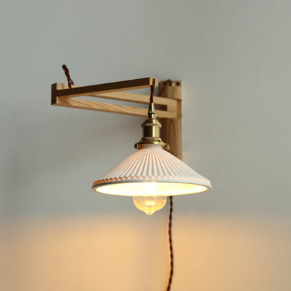 Adjustable Wood & Glass Wall Sconce with Swing Arm for Bedrooms, Hallways & Living Spaces