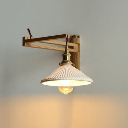 Adjustable Wood & Glass Wall Sconce with Swing Arm for Bedrooms, Hallways & Living Spaces