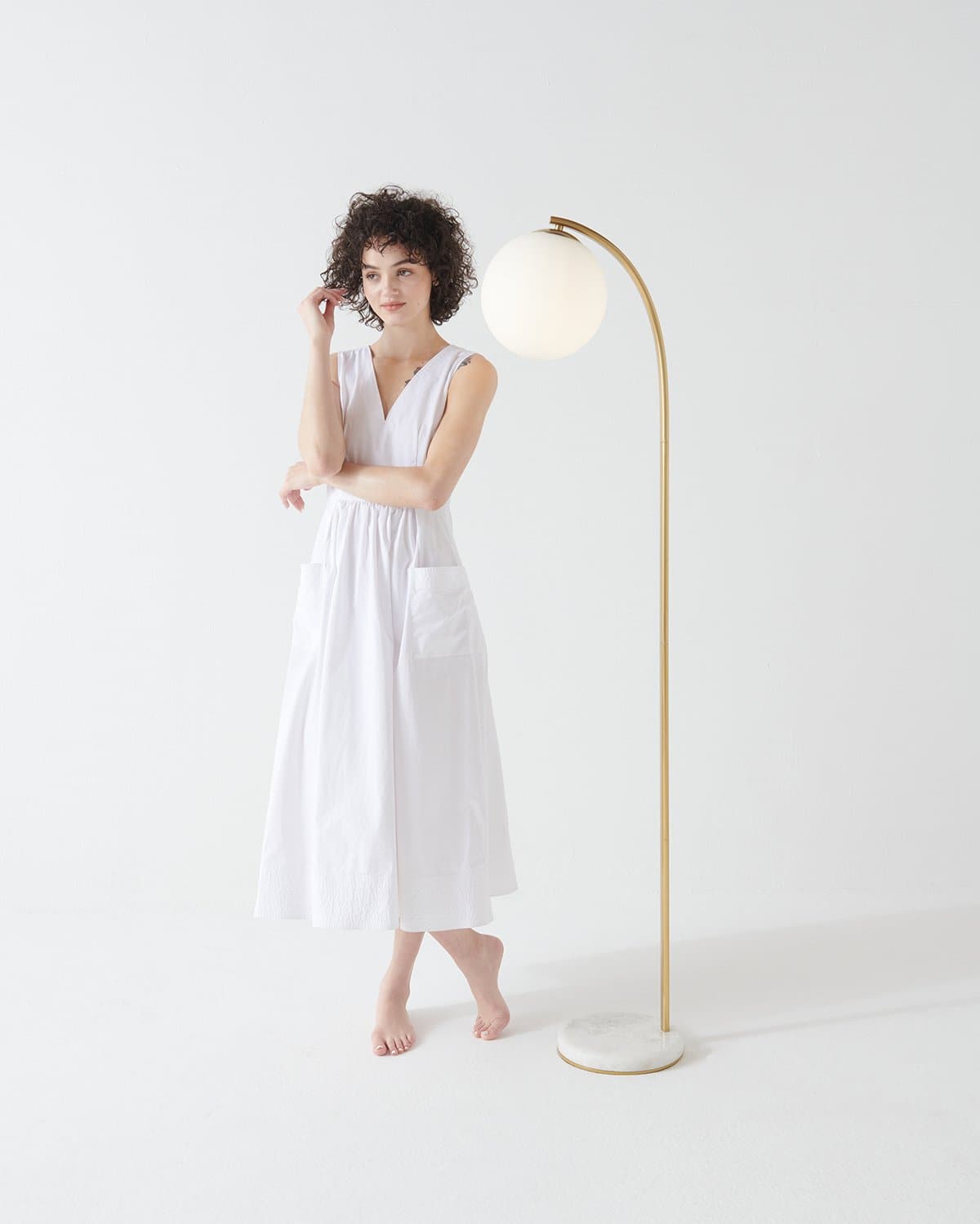 Curved Arc Floor Lamp with Marble Base & White Globe Shade 66 inches Tall Brass Accent Standing Light for Living Room Bedroom Reading Nook