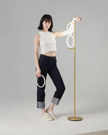 Triple-Ring LED Floor Lamp with Dimmer – 66" Tall Standing Light for Bedroom & Living Areas – Gold Metal Reading Lamp