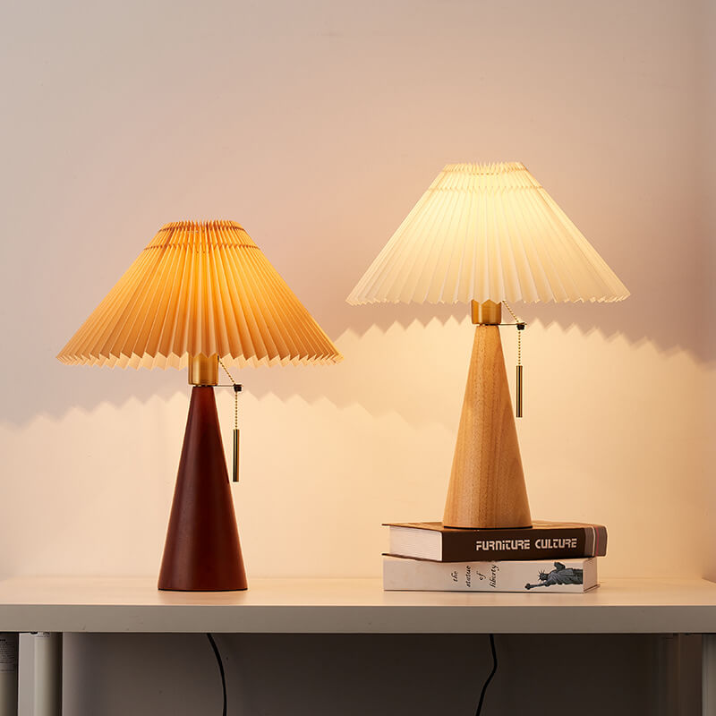 Wood Base Lamp with Fabric Shade E26 Socket for Bedroom Living Room Nightstand Desk Ambient Lighting Modern Asian Style Décor
