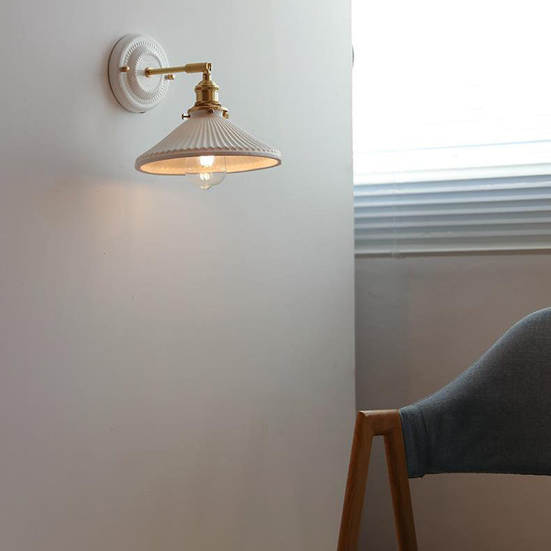 Hardwired Ceramic Sconce with Brass Accent, E26 Socket for Bedroom & Study, 9 in Modern Wall Light