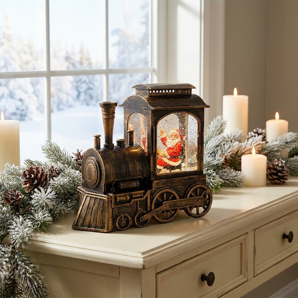 CLAUSGLOBE – Santa Train Snow Globe Lamp for Magical Holiday Ambience