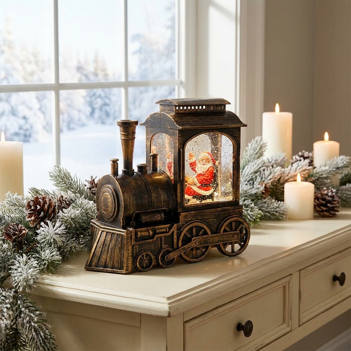 CLAUSGLOBE – Santa Train Snow Globe Lamp for Magical Holiday Ambience
