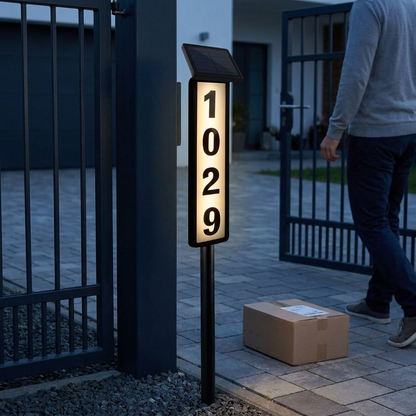 NIGHTBEACON – Solar House Address Sign for Evening Visibility