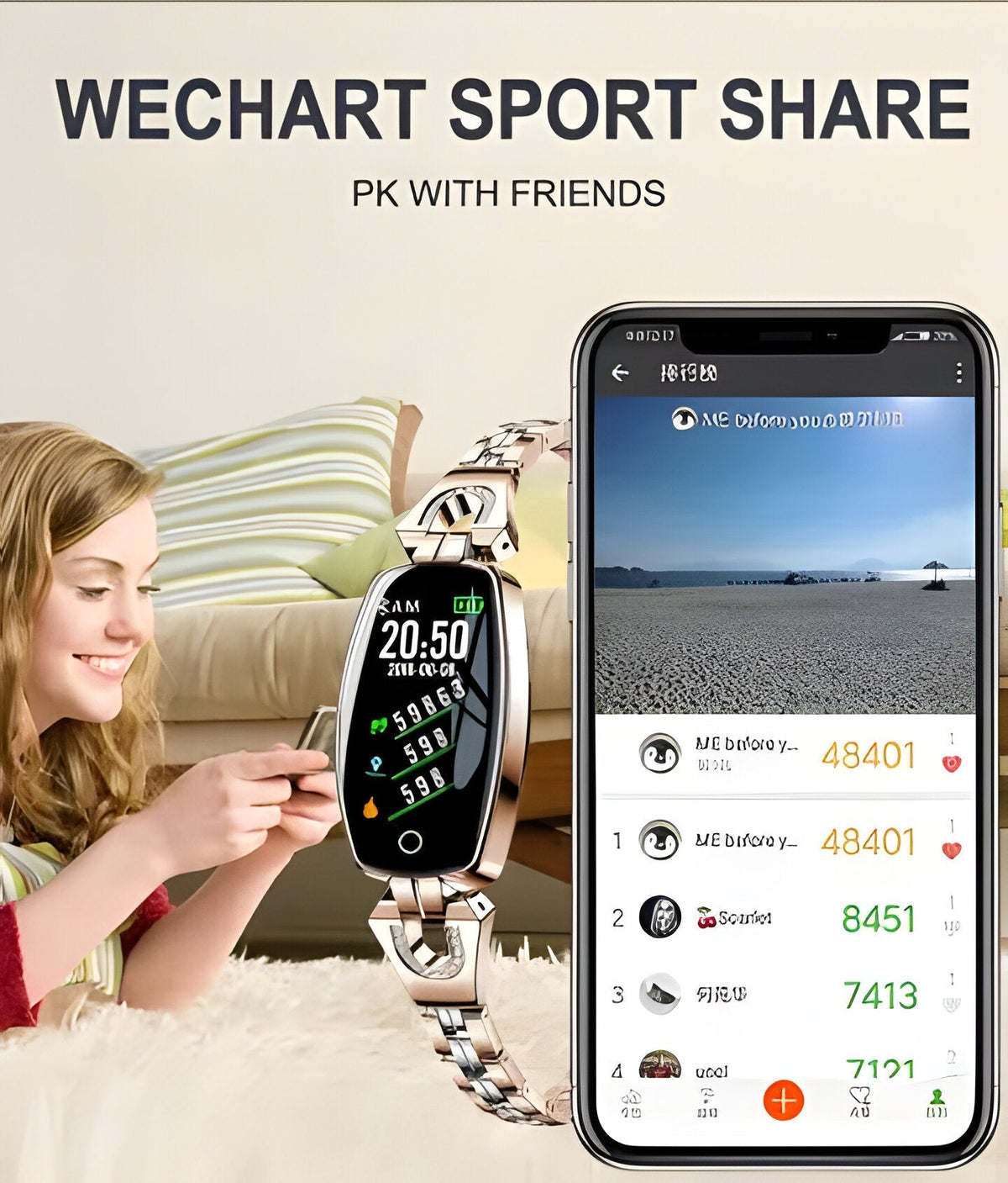 Women's Activity Tracker Bracelet with Heart Rate & Sleep Monitor, Waterproof Wearable Wellness Band with Jewelry Chain Design for iPhone &