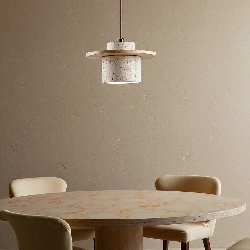 Stone Travertine LED Pendant Light Fixture with Adjustable Cord for Dining Room Kitchen Island Bedroom Reading Nook
