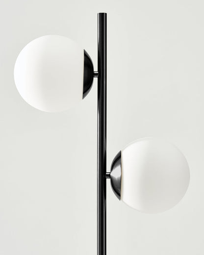 65-Inch Dual-Globe Standing Lamp White Frosted Glass Shades Metal Base Foot Switch 3000K Warm LED for Bedroom Reading Nook Corner Accent Sca