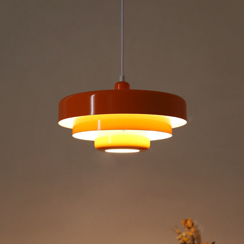 Hanging Ceiling Fixture 1-Socket Metal Shade Round Tiered Design Hardwired for Dining Room Kitchen Island Bar