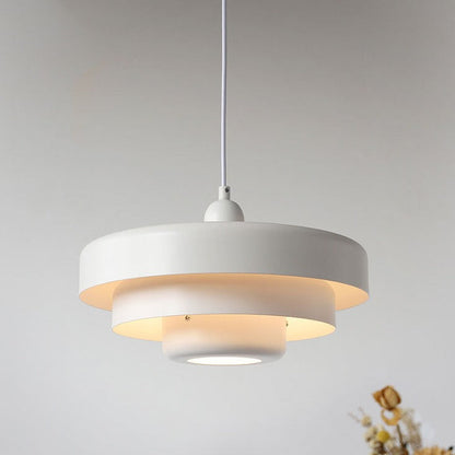 Hanging Ceiling Fixture 1-Socket Metal Shade Round Tiered Design Hardwired for Dining Room Kitchen Island Bar