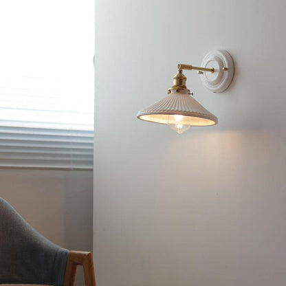 Hardwired Ceramic Sconce with Brass Accent, E26 Socket for Bedroom & Study, 9 in Modern Wall Light