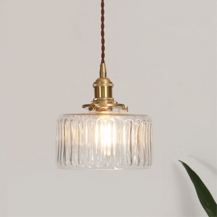 Glass Hanging Fixture with Copper Accent 6 Inches Clear Modern E26 Socket Hardwired Adjustable Drop for Kitchen Dining Room Entry Hallway