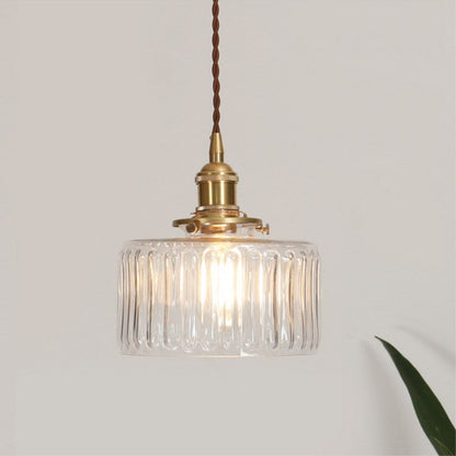 Glass Hanging Fixture with Copper Accent 6 Inches Clear Modern E26 Socket Hardwired Adjustable Drop for Kitchen Dining Room Entry Hallway