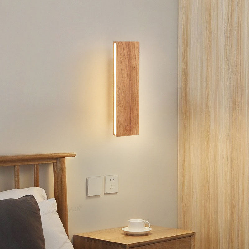 Hardwired LED Wall Sconce with Rotating Wood Frame and Acrylic Diffuser for Hallway, Bedroom, Living Room