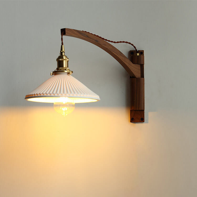 Adjustable Wood & Glass Wall Sconce with Swing Arm for Bedrooms, Hallways & Living Spaces